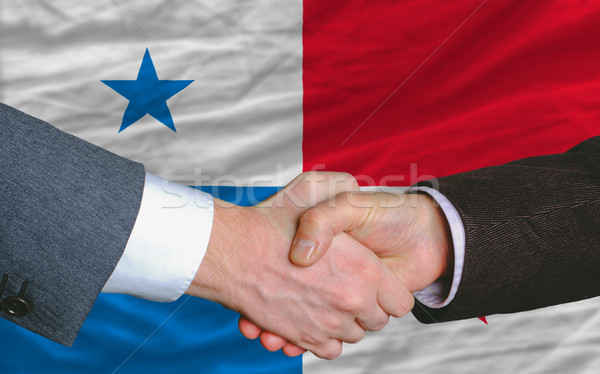 Foto stock: Empresários · aperto · de · mão · bom · tratar · Panamá · bandeira