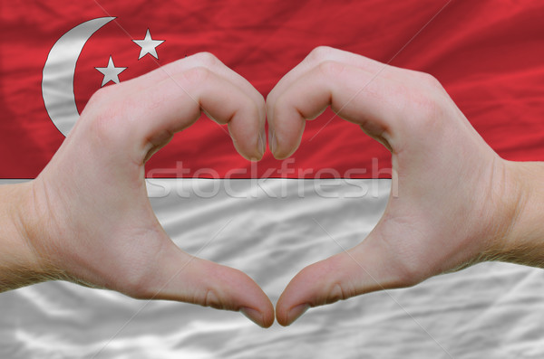 Heart and love gesture showed by hands over flag of singapore ba Stock photo © vepar5