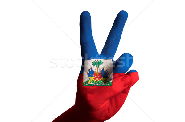 haiti national flag two finger up gesture for victory and winner Stock photo © vepar5