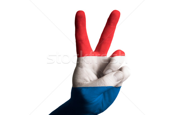 Niederlande Flagge zwei Finger up Geste Stock foto © vepar5