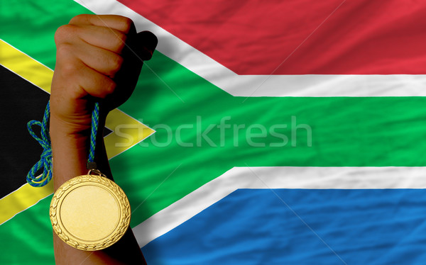 Gold medal for sport and  national flag of south africa    Stock photo © vepar5