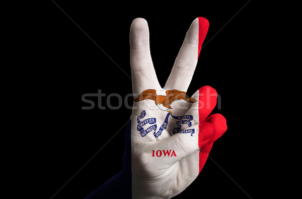 Iowa bandera dos dedo hasta gesto Foto stock © vepar5