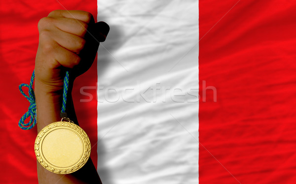 Goldmedaille Sport Flagge Peru Gewinner halten Stock foto © vepar5