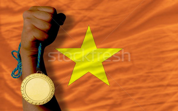 Goldmedaille Sport Flagge Vietnam Gewinner halten Stock foto © vepar5