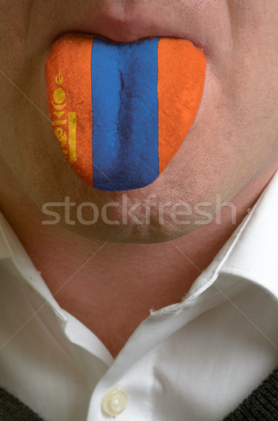 man tongue painted in mongolia flag symbolizing to knowledge to  Stock photo © vepar5
