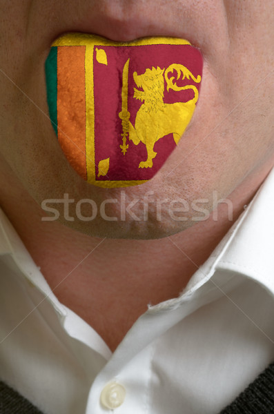 Mann Zunge gemalt Sri Lanka Flagge Wissen Stock foto © vepar5