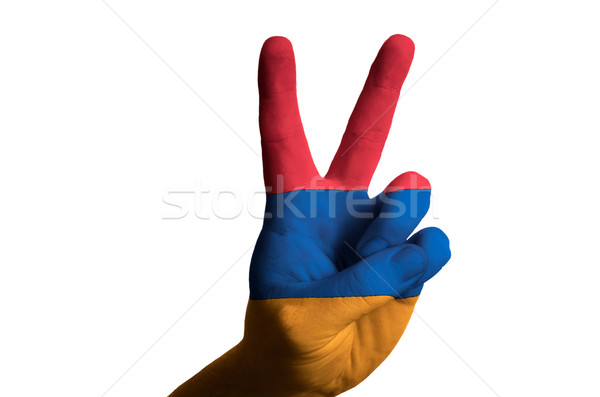armenia national flag two finger up gesture for victory and winn Stock photo © vepar5