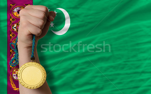 Medalla de oro deporte bandera Turkmenistán ganador Foto stock © vepar5