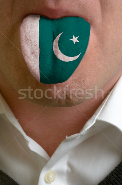 Férfi nyelv festett Pakisztán zászló tudás Stock fotó © vepar5