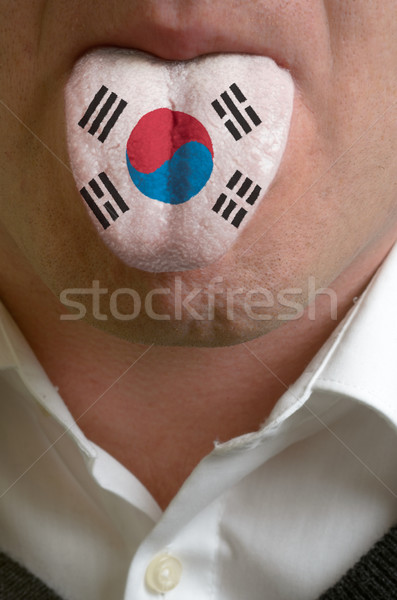 Uomo lingua verniciato Corea del Sud bandiera conoscenza Foto d'archivio © vepar5