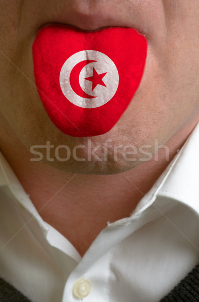 Férfi nyelv festett Tunézia zászló tudás Stock fotó © vepar5