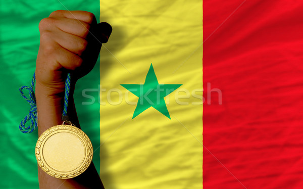 Foto stock: Medalla · de · oro · deporte · bandera · Senegal · ganador