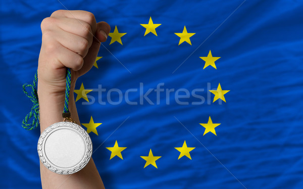 Silver medal for sport and  national flag of europe    Stock photo © vepar5