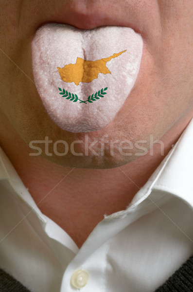 man tongue painted in cyprus flag symbolizing to knowledge to sp Stock photo © vepar5