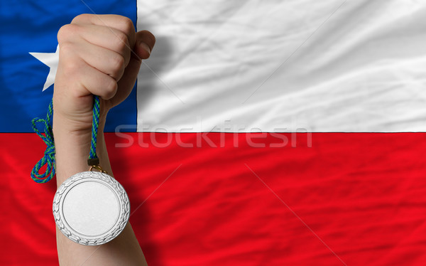 Foto stock: Prata · medalha · esportes · bandeira · Chile