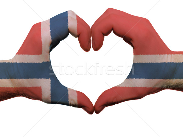 Heart and love gesture in norway flag colors by hands isolated o Stock photo © vepar5