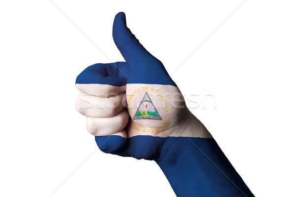 Stock fotó: Nicaragua · zászló · hüvelykujj · felfelé · kézmozdulat · kiválóság