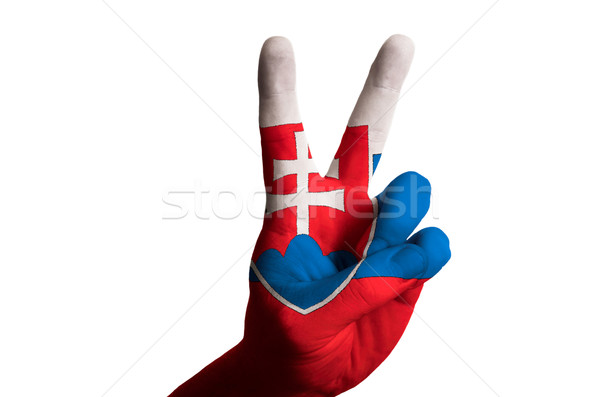 slovakia national flag two finger up gesture for victory and win Stock photo © vepar5