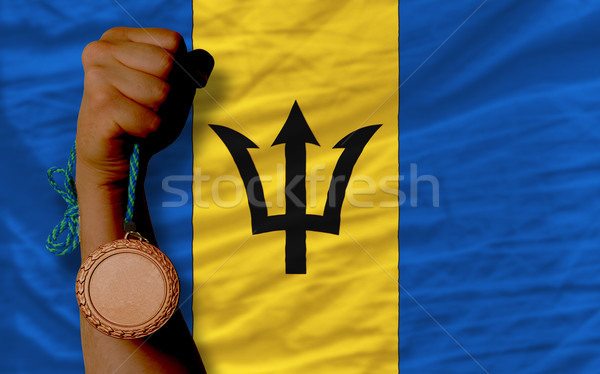 Zdjęcia stock: Brąz · medal · sportu · banderą · Barbados