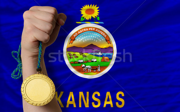 Foto d'archivio: Medaglia · d'oro · sport · bandiera · americano · Kansas · vincitore