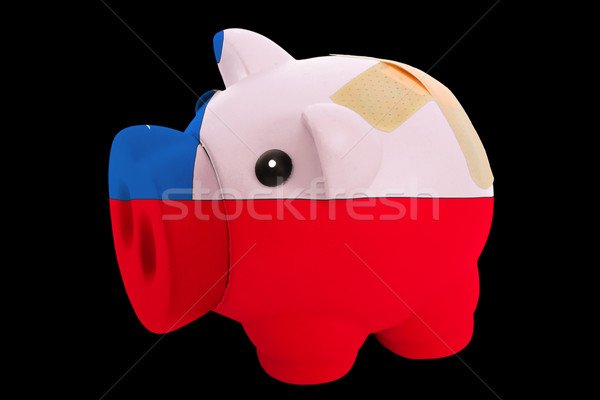 Stock photo: bankrupt piggy rich bank in colors of national flag of chile    