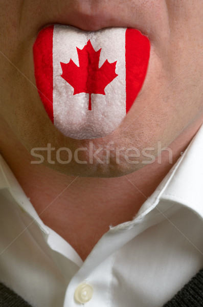 Mann Zunge gemalt Kanada Flagge Wissen Stock foto © vepar5