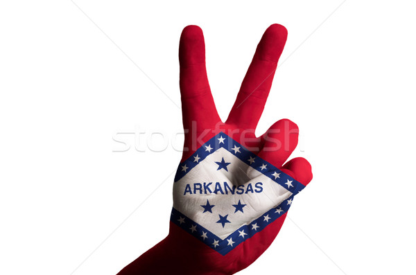 arkansas us state flag two finger up gesture for victory and win Stock photo © vepar5