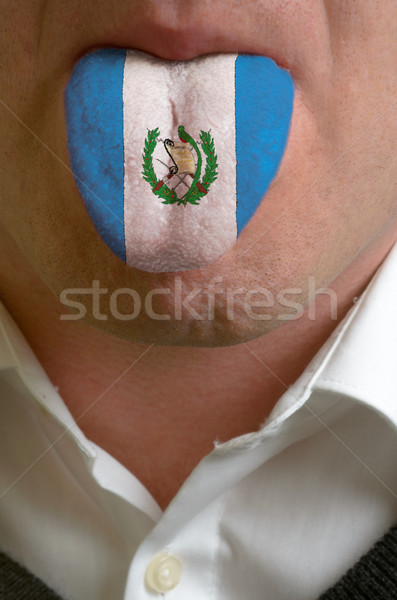 Stock foto: Mann · Zunge · gemalt · Guatemala · Flagge · Wissen