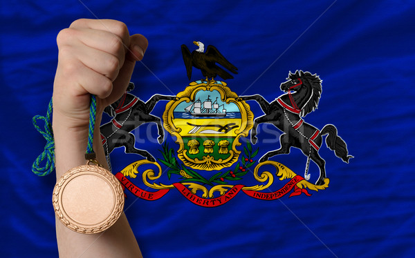 Stockfoto: Bronzen · medaille · sport · vlag · amerikaanse