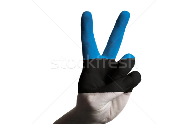 estonia national flag two finger up gesture for victory and winn Stock photo © vepar5