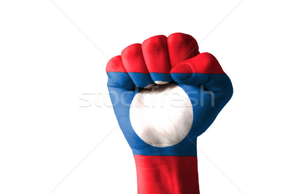 Fist painted in colors of laos flag Stock photo © vepar5