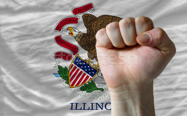 us state flag of illinois with hard fist in front of it symboliz Stock photo © vepar5