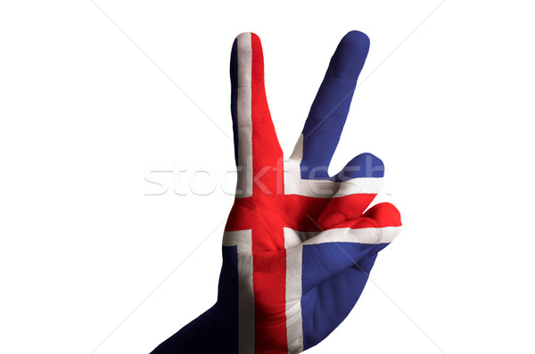 iceland national flag two finger up gesture for victory and winn Stock photo © vepar5