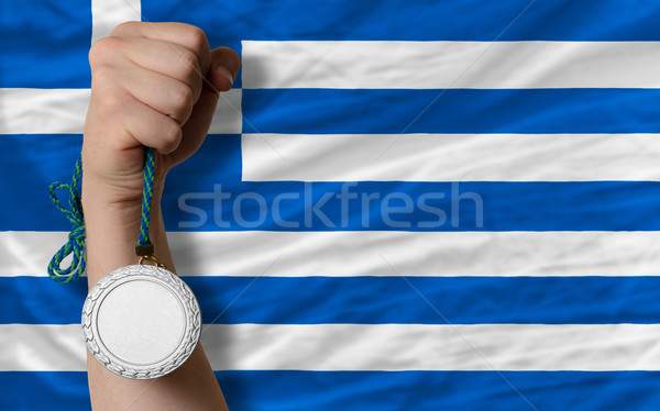 Silver medal for sport and  national flag of greece    Stock photo © vepar5