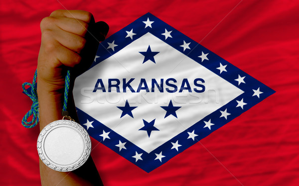 Stock fotó: Ezüst · érem · sport · zászló · amerikai · Arkansas