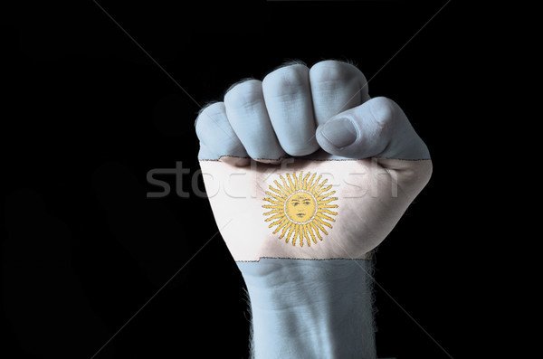 Foto stock: Punho · pintado · cores · Argentina · bandeira · baixo