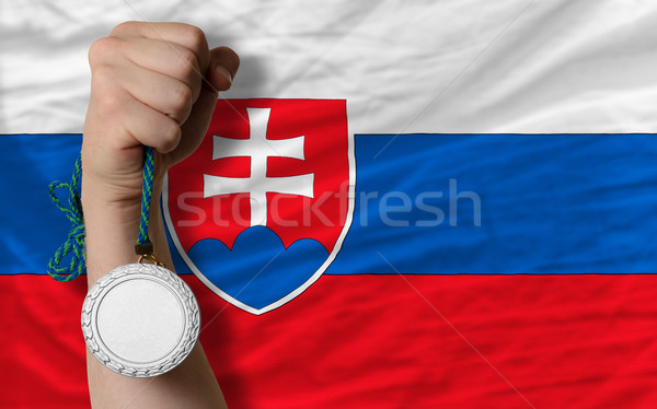 Silver medal for sport and  national flag of slovakia Stock photo © vepar5