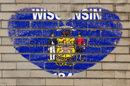 Banderą Wisconsin murem malowany kredy amerykański Zdjęcia stock © vepar5