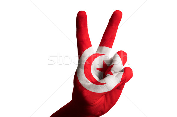 Сток-фото: Тунис · флаг · два · пальца · вверх · жест