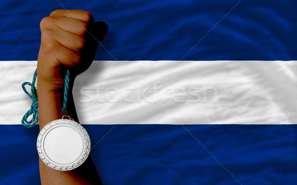 Silver medal for sport and  national flag of nicaragua    Stock photo © vepar5