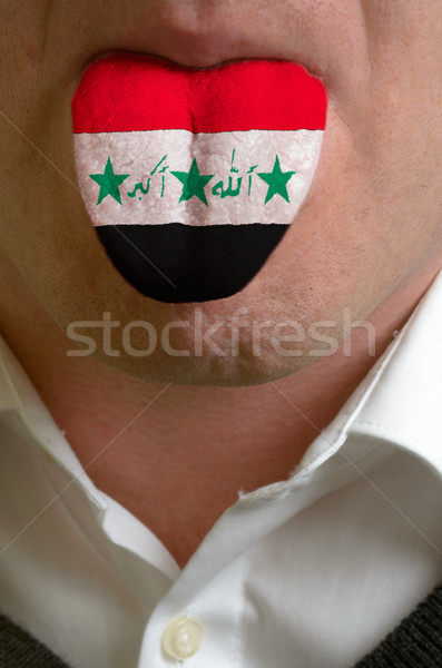 man tongue painted in iraq flag symbolizing to knowledge to spea Stock photo © vepar5