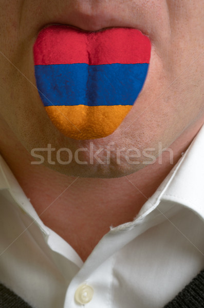 man tongue painted in armenia flag symbolizing to knowledge to s Stock photo © vepar5