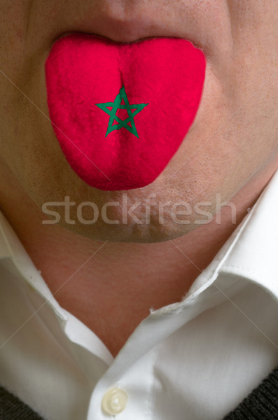 Mann Zunge gemalt Marokko Flagge Wissen Stock foto © vepar5