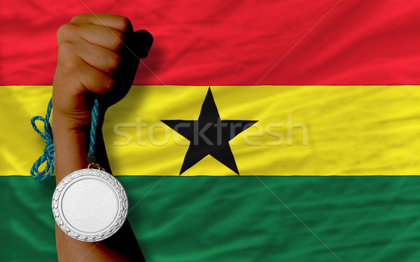 Zdjęcia stock: Srebrny · medal · sportu · banderą · Ghana