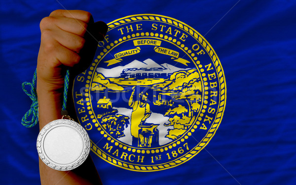 Srebrny medal sportu banderą amerykański Nebraska Zdjęcia stock © vepar5