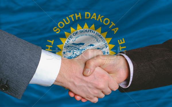 Foto stock: Americano · bandera · Dakota · del · Sur · dos · empresarios · apretón · de · manos