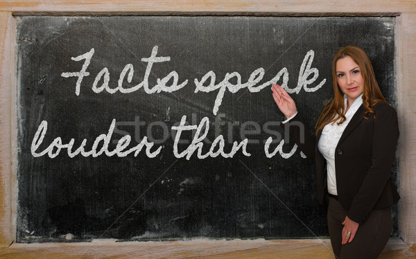 Teacher showing Facts speak louder than words on blackboard Stock photo © vepar5
