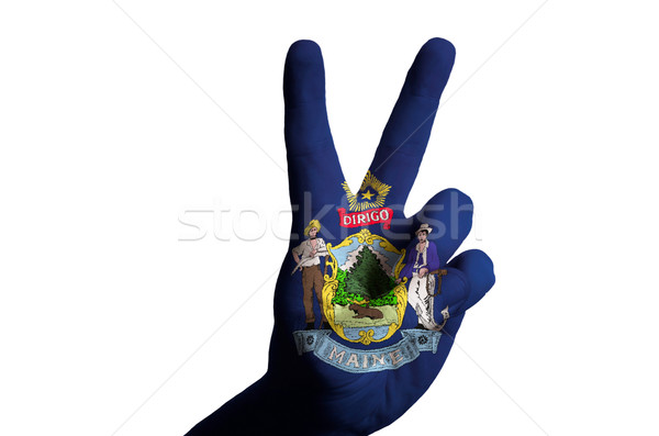 maine us state flag two finger up gesture for victory and winner Stock photo © vepar5