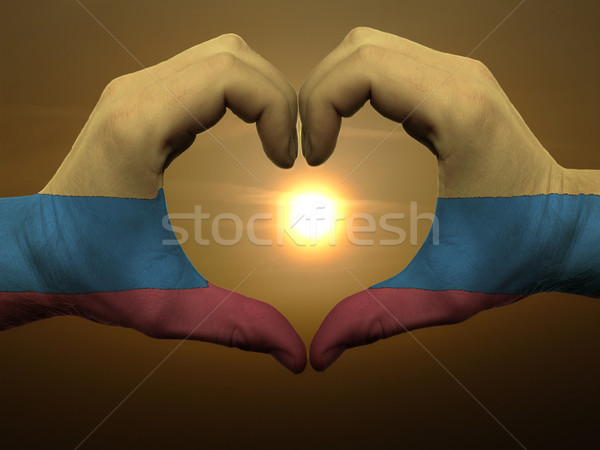 Heart and love gesture by hands colored in columbia flag during  Stock photo © vepar5