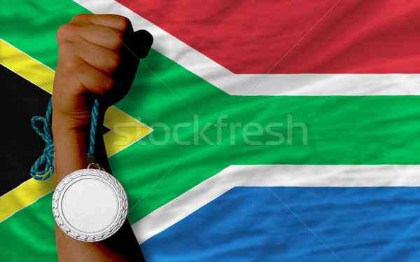 Silver medal for sport and  national flag of south africa    Stock photo © vepar5